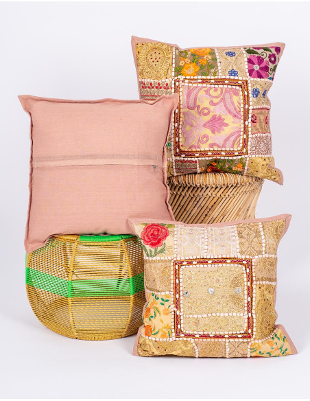 Handmade boho beige cushion cover 40x40 | Kimago