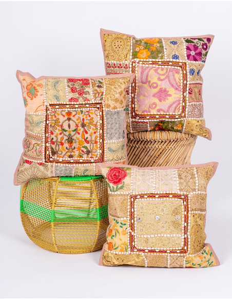 Handmade boho beige cushion cover 40x40 | Kimago
