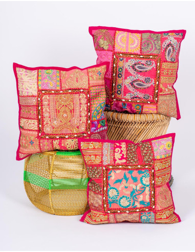 Handmade boho pink cushion cover 40x40 | Kimago