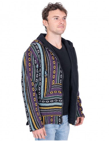 Ethnic hippie jacket with handmade fleece...