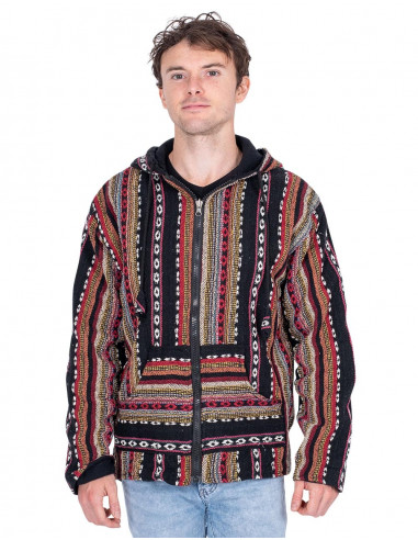 Ethnic hippie jacket with handmade fleece...