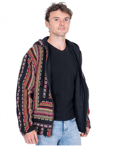 Ethnic hippie jacket with handmade fleece...