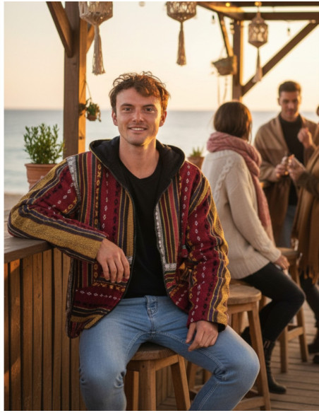 Ethnic hippie jacket with handmade fleece lining | Kimago