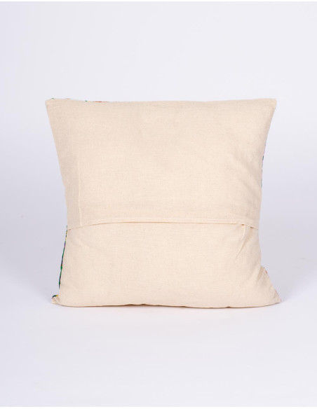 Handmade white cushion cover with printed flowers