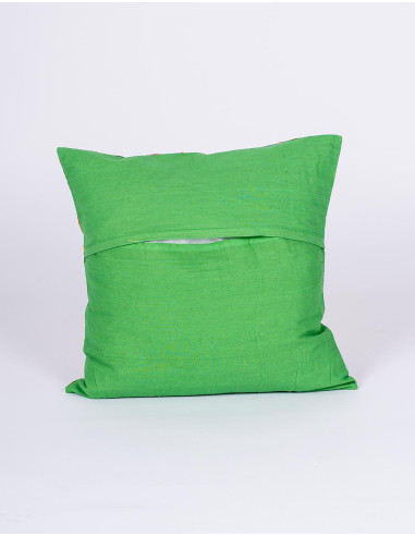 Handmade green cushion cover with printed flowers