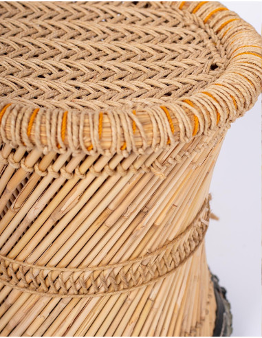 Handmade bamboo stool with woven seat