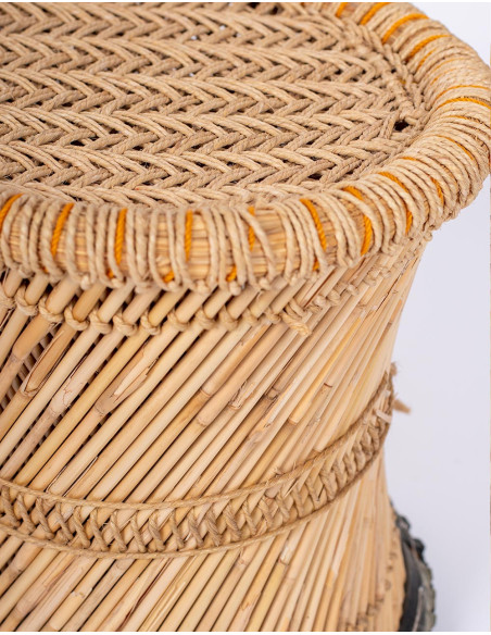 Handmade bamboo stool with woven seat