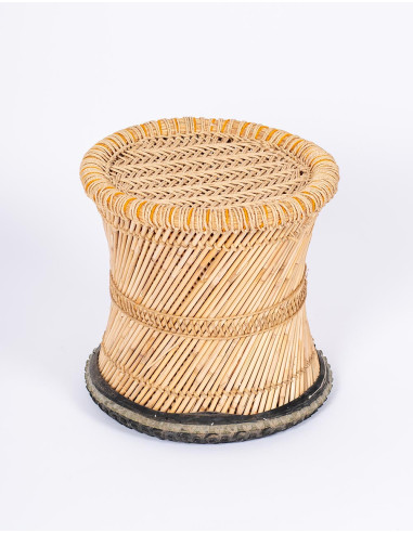 Handmade bamboo stool with woven seat