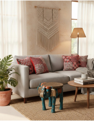 Hand-painted solid wood elephant bench