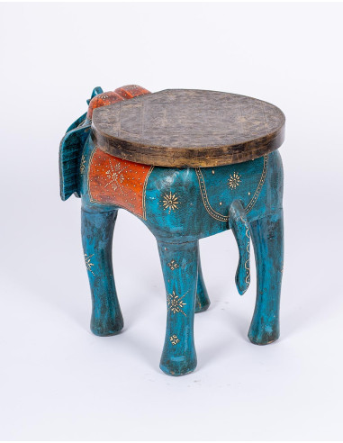 Hand-painted solid wood elephant bench