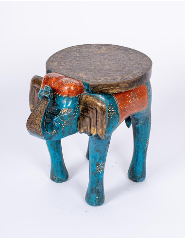 Hand-painted solid wood elephant bench