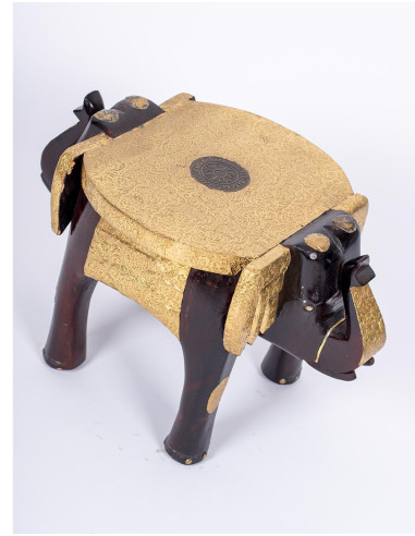 Handmade double elephant bench in brown and gold