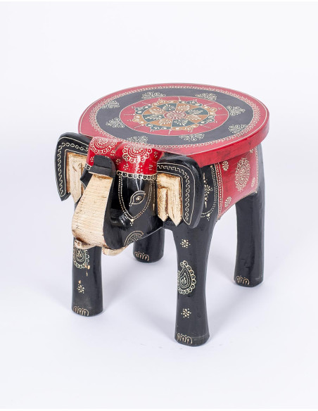 Handmade wooden red and black elephant bench