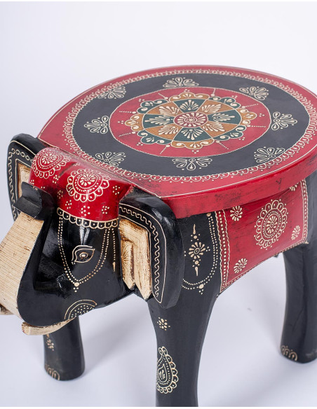 banco-elefante-pintado-mano-rojo-negro