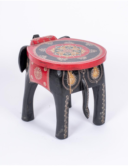 Handmade wooden red and black elephant bench