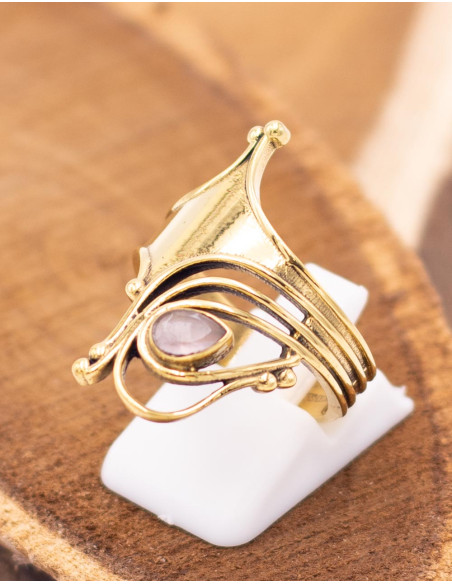 Ethnic ring with natural stone, gold or silver plated.