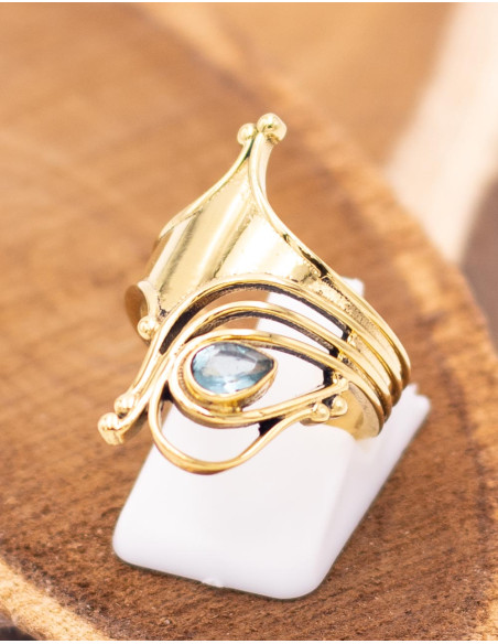 Ethnic ring with natural stone, gold or silver plated.