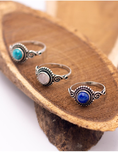 Silver ring with handcrafted mineral stone