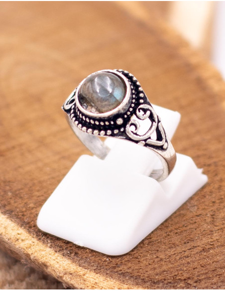 Silver ethnic ring with natural stone