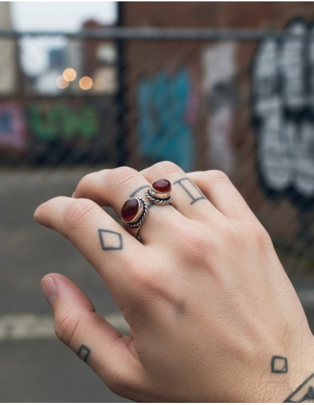 Silver open ring with double stone