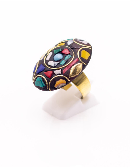 Large ethnic ring with natural stones