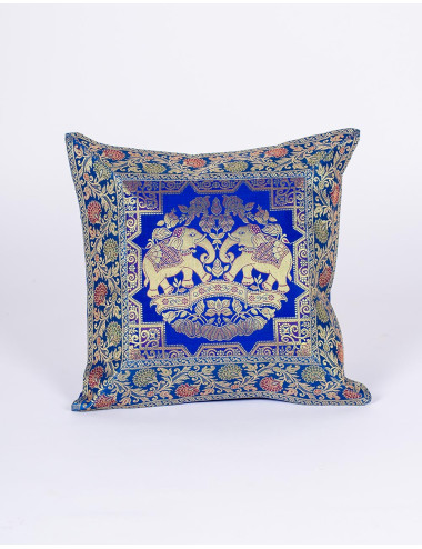Blue cushion cover with ethnic elephants 40x40