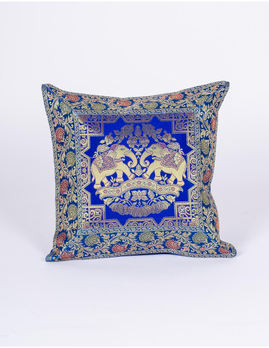 Blue cushion cover with ethnic elephants 40x40