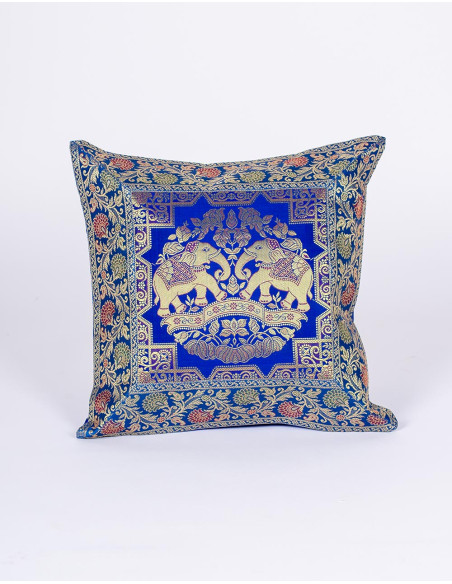 Blue cushion cover with ethnic elephants 40x40