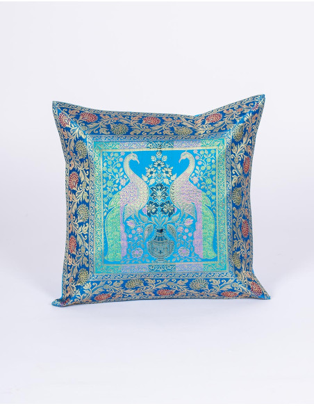 Light blue cushion cover with ethnic birds 40x40