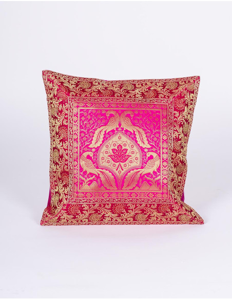 Bright pink cushion cover with birds, 40x40