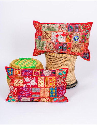 red patchwork cushion cover