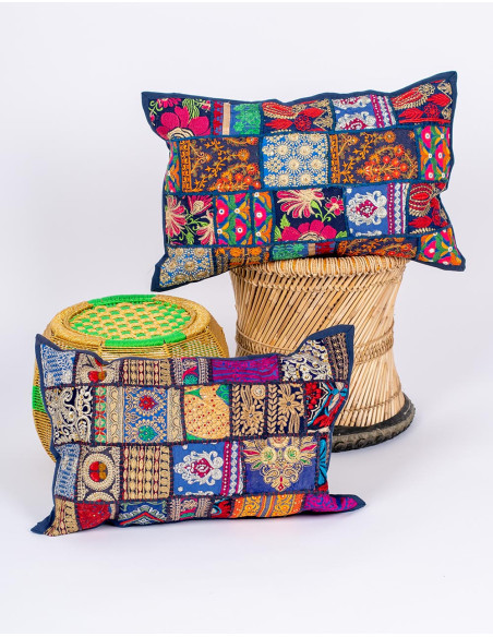 Blue patchwork cushion cover