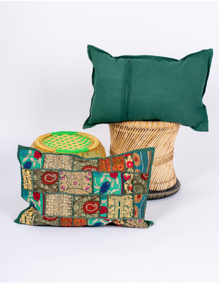 Green patchwork cushion cover