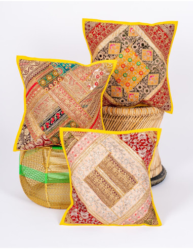 Embroidered yellow cushion cover