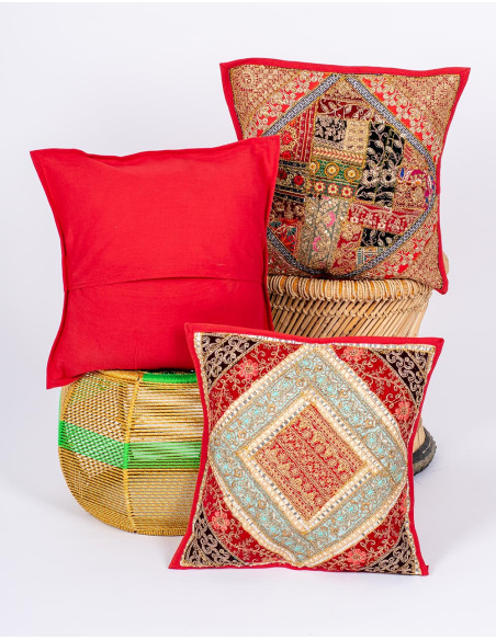 Red embroidered cushion cover