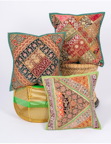 Embroidered Ethnic Green Cushion Cover
