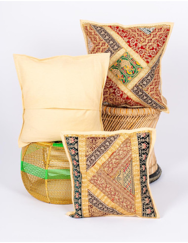 Embroidered beige cushion cover