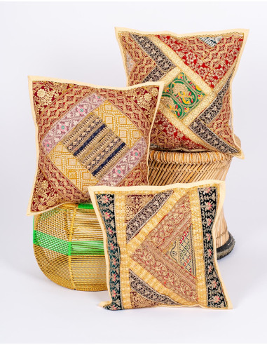 Embroidered beige cushion cover