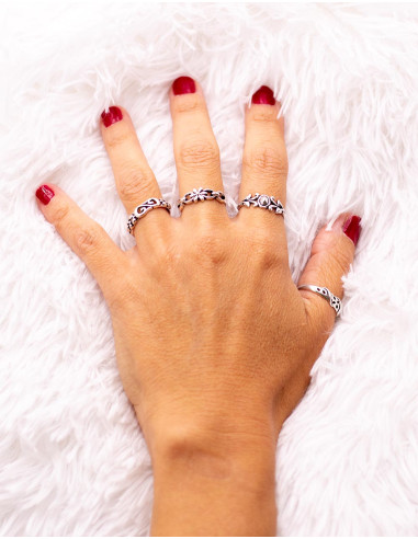 Silver openwork petal ring