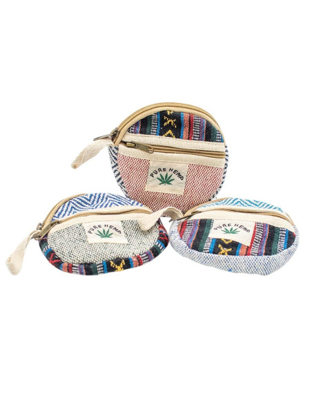Handmade Hemp Round Coin Purse with Pocket | Kimago