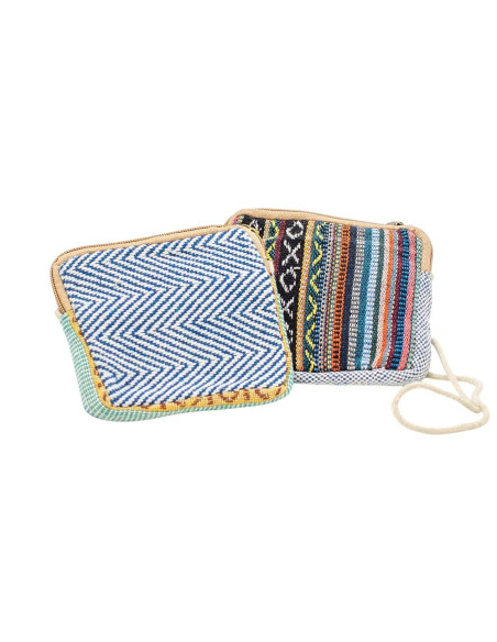 Square Hemp Crossbody Bag with Ethnic Prints | Kimago