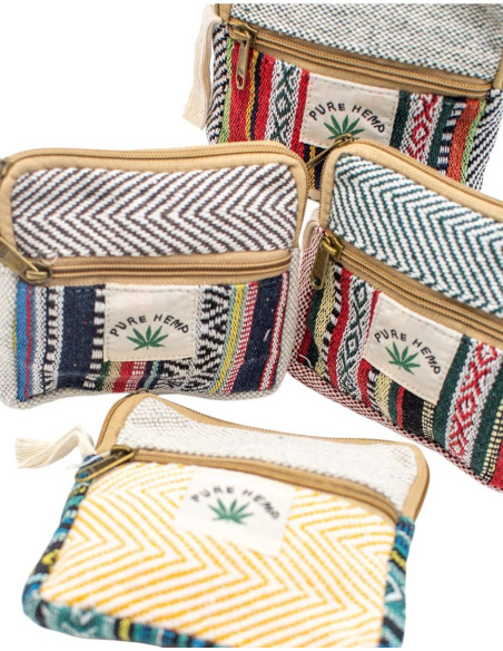 Unisex Square Hemp Coin Purse with Ethnic Prints | Kimago