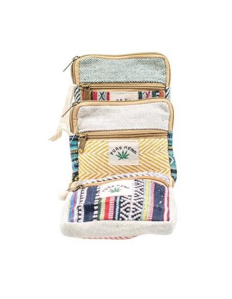 Unisex Square Hemp Coin Purse with Ethnic Prints | Kimago