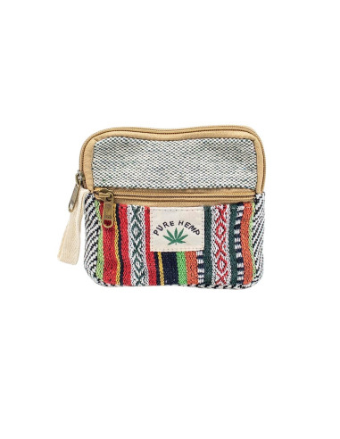 Unisex Square Hemp Coin Purse with Ethnic...