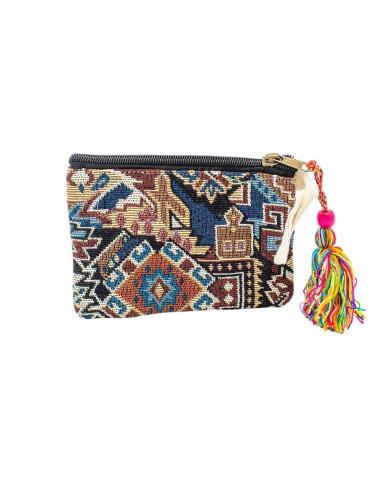 Unisex Hemp Purse 15x11 cm with Colorful Pompom...