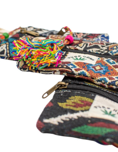 Unisex Hemp Purse 15x11 cm with Colorful Pompom...
