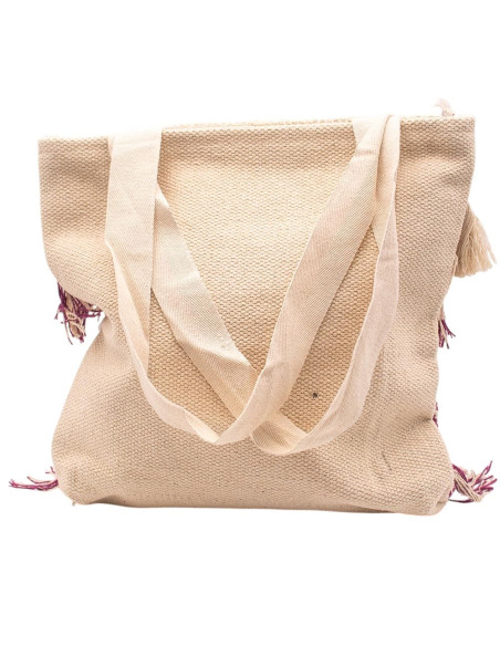 Large Boho Indian Handcrafted Bag with Fringe and Pom-Poms | Kimago