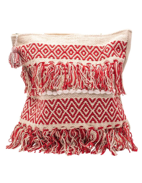 Large Boho Indian Handcrafted Bag with Fringe and Pom-Poms | Kimago