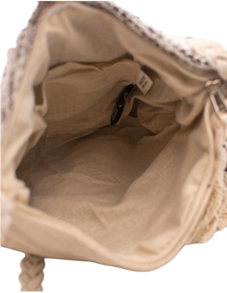 Boho Beige Bag with Fringe and Pom-Poms