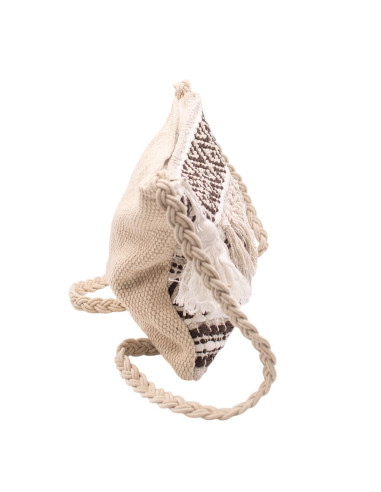 Boho Off-White Bag with Brown Details, Fringe...